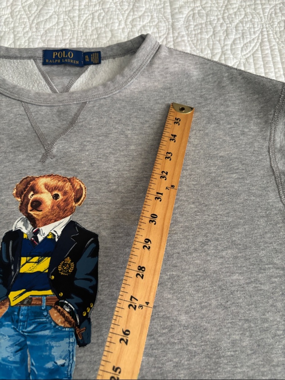 Polo Ralph Lauren Gray Polo Bear Fleece Crewneck Sweatshirt Blazer Jeans Size XL - Picture 7 of 16